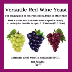 Bigger Jugs Versatile Red Wine Yeast Sachet 5g - For Fermenting Red & Rosé Wines - SPECIAL OFFER AS BEST BEFORE IS 10/07/2025