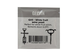 Yeast Sachet 5g - Gervin GV5 White Fruit Wine Yeast - For White Fruit Wine Types & Low Temperature Fermentations - SPECIAL OFFER AS BEST BEFORE IS 31/08/2025