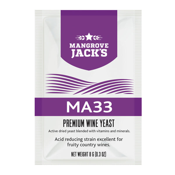 Yeast Sachet - Mangrove Jack's Premium MA33 Wine Yeast 8g - Acid Reducing For Fruity White & Blush Country Wines