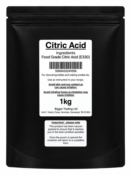 Citric Acid 1Kg - Supplied in Resealable Pouch - For Making Elderflower Champagne, Cordials, Jams, Sherbert, Sweets & Descaling Limescale / Rust Removal