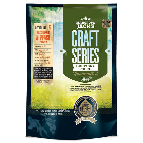 Mangrove Jack's Craft Series Peach & Passionfruit Cider Kit 2.4Kg - SPECIAL OFFER AS BEST BEFORE IS 24/07/2026
