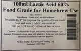 Bigger Jugs Lactic Acid 60% Solution 100ml Bottle - Food Grade for Homebrew Use