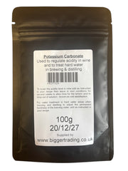 Potassium Carbonate 100g Resealable Pouch - Used to Regulate the Acidity in Wine & To Treat Hard Water in Brewing & Distilling