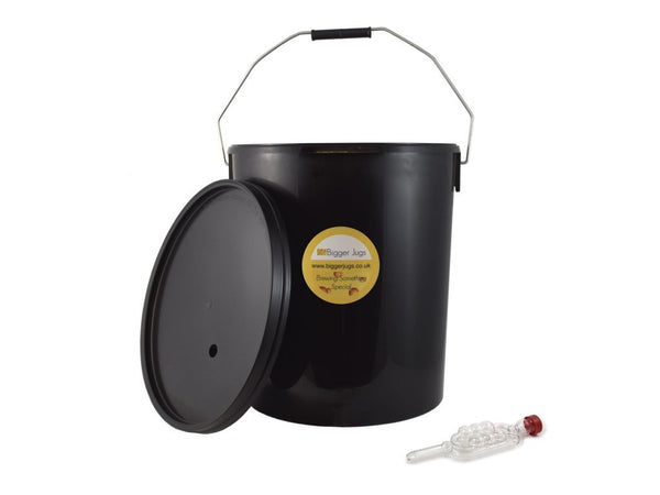 Fermentation Vessel - 20 Litre Bucket with Grommeted Lid & Airlock (Black Bucket Navy Blue Lid)