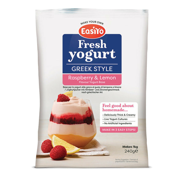 EasiYo Greek Style Raspberry & Lemon Flavoured Yogurt Sachet 240g