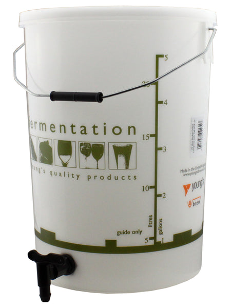 Fermentation Vessel - Youngs 25 Litre Bucket With Tap, Graduations & Solid Lid