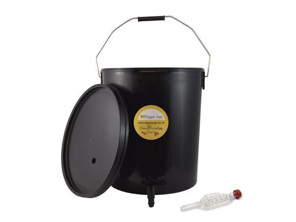 Fermentation Vessel - 20 Litre Bucket with Grommeted Lid, Airlock & Tap (Black Bucket & Tap With Navy Blue Lid)