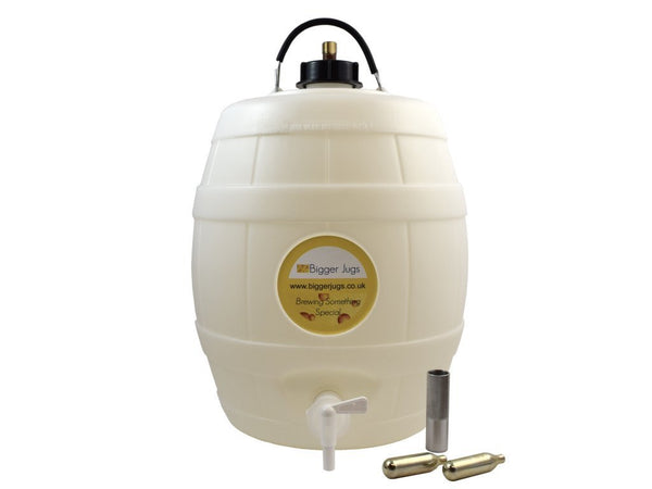 Pressure Barrel - 5 Gallon with 2" 8g Pin Valve Cap, Metal CO2 Bulb Holder & 2 x 8g CO2 Bulbs